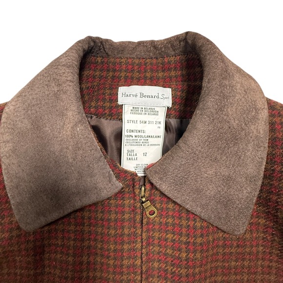 Vintage Hervé Bernard Sport Women's 100% Wool Houndstooth zip up Blazer Size 12 - Picture 3 of 7